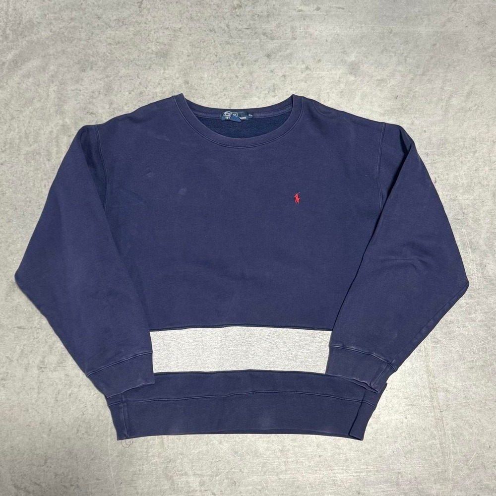 Vintage 90s Polo Ralph Lauren Color Blocked Crewneck Sweatshirt Navy Blue XL